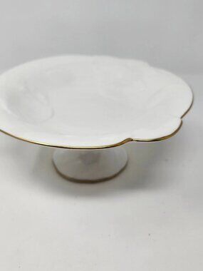 Home Beautiful TY001 VERMEIL PEDESTAL Candy Dish Bowl Soap PETITE BONE CHINA